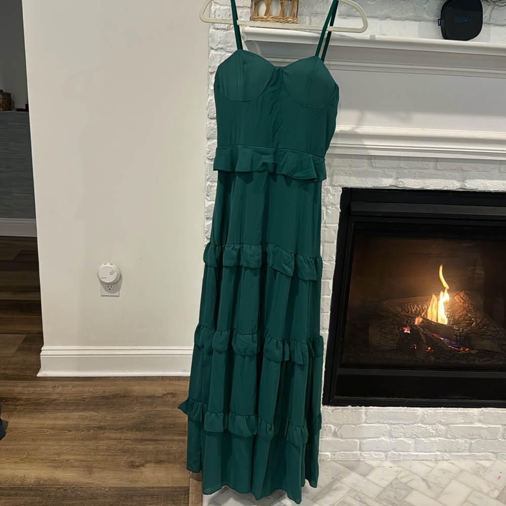 Emerald Green Ruffle Gown Dress
